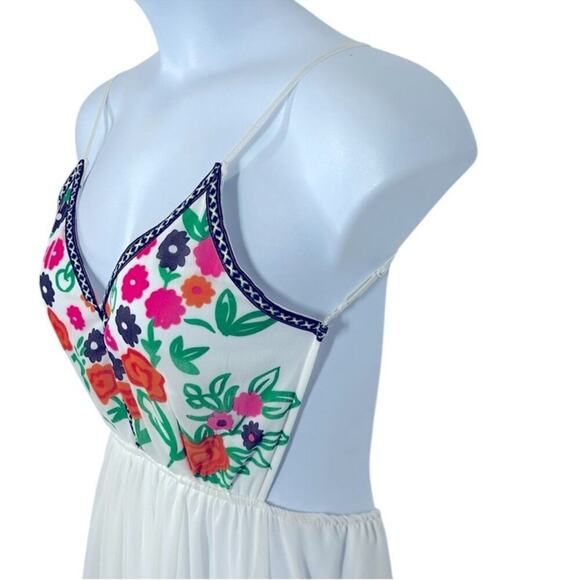 Boho Maxi Dress XL | Embroidered Look Open Back Festival Sundress White Floral - Picture 5 of 11